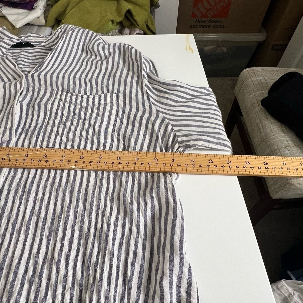 Jane and Delaney Large Elegant gray and White Striped Button Down Shirt - Picture 7 of 7